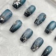Blue Snowflake Rhinestone Nail Art