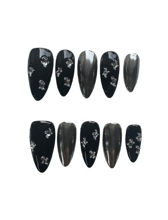 Black Mirror Rhinestone Nail Art