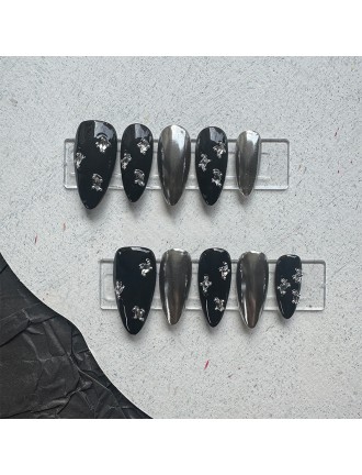 Black Mirror Rhinestone Nail Art