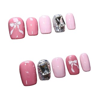 Adorable Bow and Rhinestone Nail Art