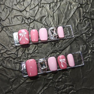 Adorable Bow and Rhinestone Nail Art