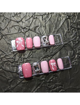 Adorable Bow and Rhinestone Nail Art