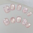 Pink Peach Blossom Rhinestone Nail Art