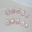 Pink Peach Blossom Rhinestone Nail Art