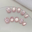 Pink Peach Blossom Rhinestone Nail Art