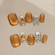 Brown Short Rhinestone Nail Art