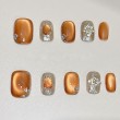 Brown Short Rhinestone Nail Art