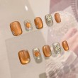 Brown Short Rhinestone Nail Art