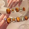 Brown Short Rhinestone Nail Art