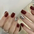 Burgundy and Silver Rhinestone Nail Art