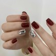Burgundy and Silver Rhinestone Nail Art