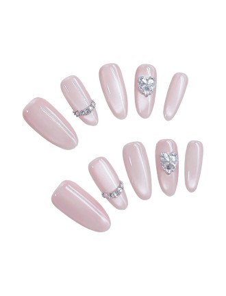 Mid Length Handmade Nail Art with Rhinestones
