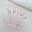 Mid Length Handmade Nail Art with Rhinestones