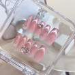Pink Gradient Cat Eye Rhinestone Nail Art