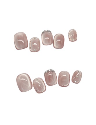 Pink Cat Eye Rhinestone Nail Art