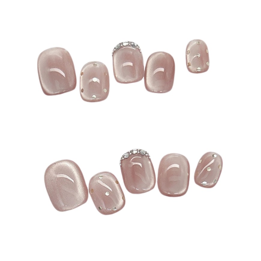 Pink Cat Eye Rhinestone Nail Art