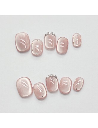 Pink Cat Eye Rhinestone Nail Art