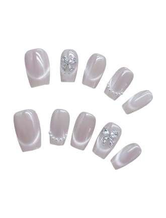 Rhinestone Butterfly Cat-Eye Nail Art