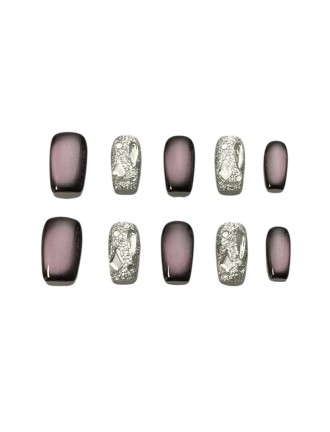 Purple Rhinestone Cat-Eye Nail Art