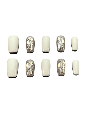 Off white Rhinestone Two Tone Nail Art