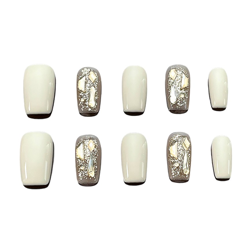 Off white Rhinestone Two Tone Nail Art