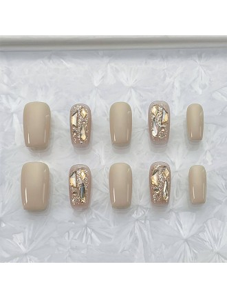Off white Rhinestone Two Tone Nail Art