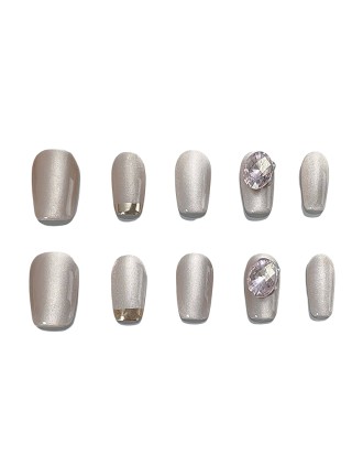 Pink Rhinestone Cat Eye Nail Art