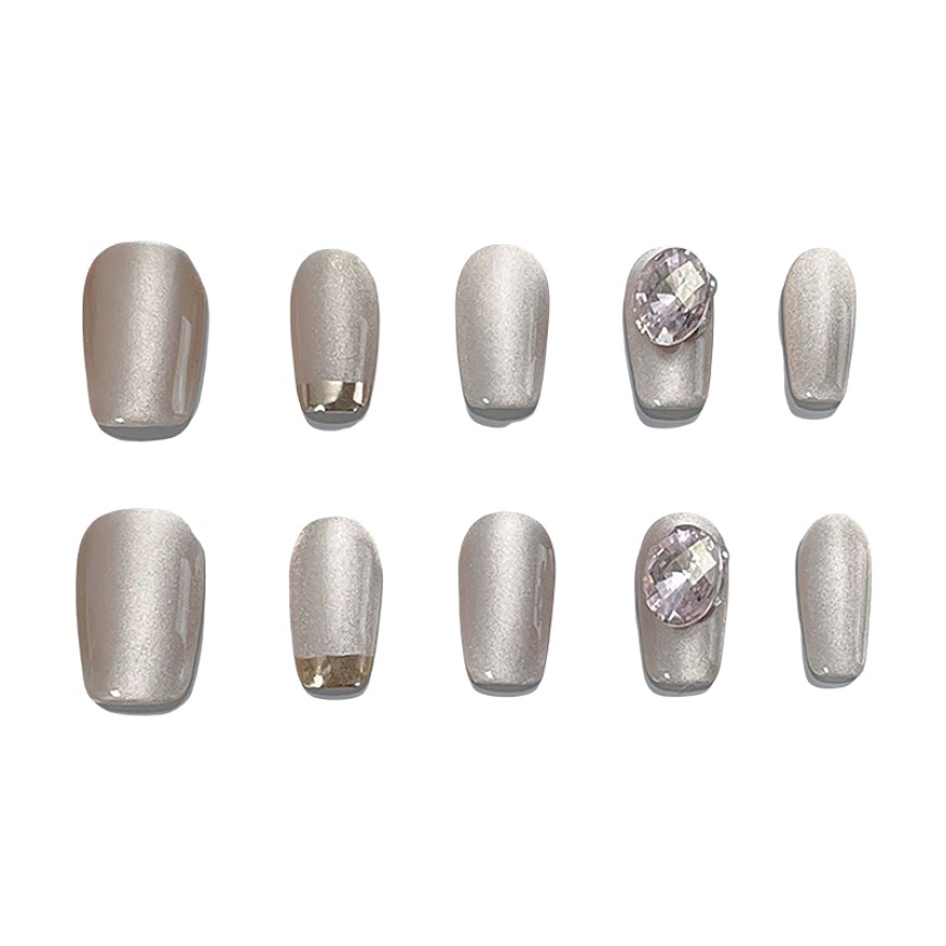 Pink Rhinestone Cat Eye Nail Art