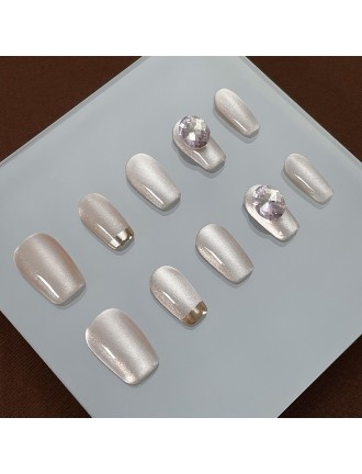 Pink Rhinestone Cat Eye Nail Art