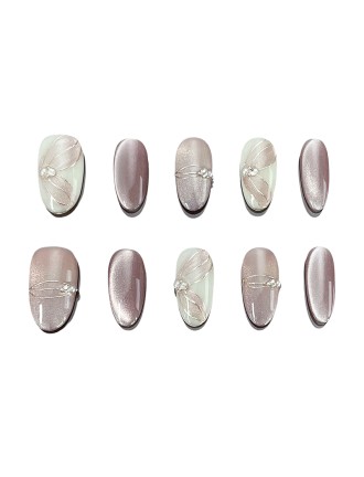 Premium Purple Rhinestone Almond Nails