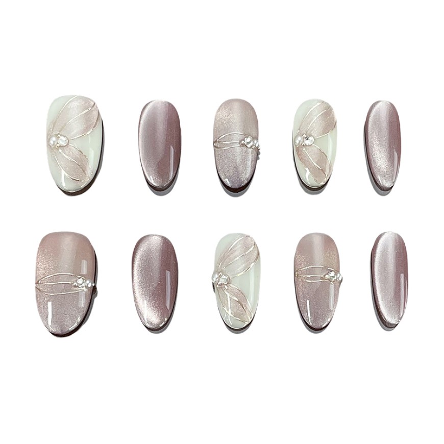 Premium Purple Rhinestone Almond Nails