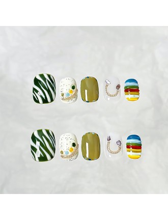 Hand-painted Rainbow Short Nail Art