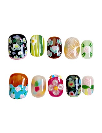 Hand-painted Colorful Flowers Nail Art