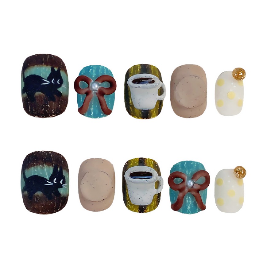 Hand-painted Kitten Matte Nail Art