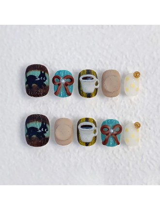 Hand-painted Kitten Matte Nail Art