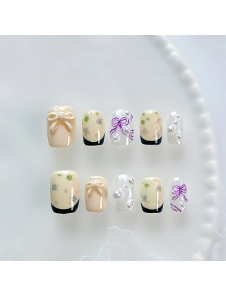 Hand-painted Bow French Manicure