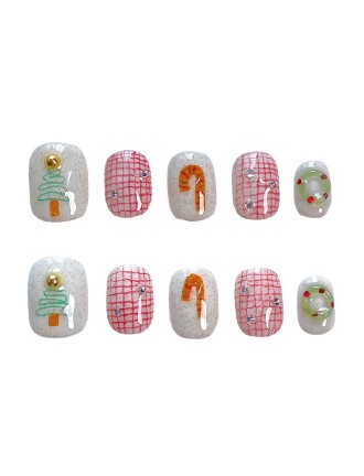 Christmas Red Checkered Hand-Painted Nail Art