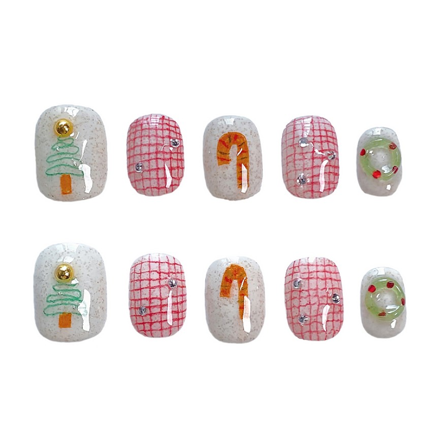 Christmas Red Checkered Hand-Painted Nail Art