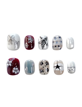 Hand-painted Flower and Star Nail Art