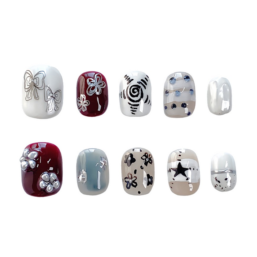 Hand-painted Flower and Star Nail Art