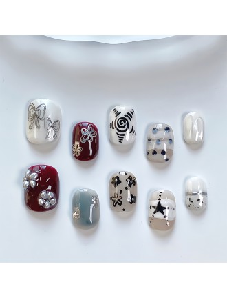 Hand-painted Flower and Star Nail Art