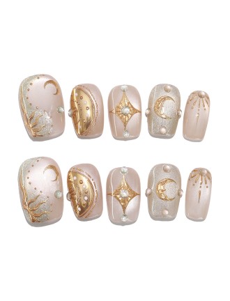 Hand-painted Star and Moon Nail Art