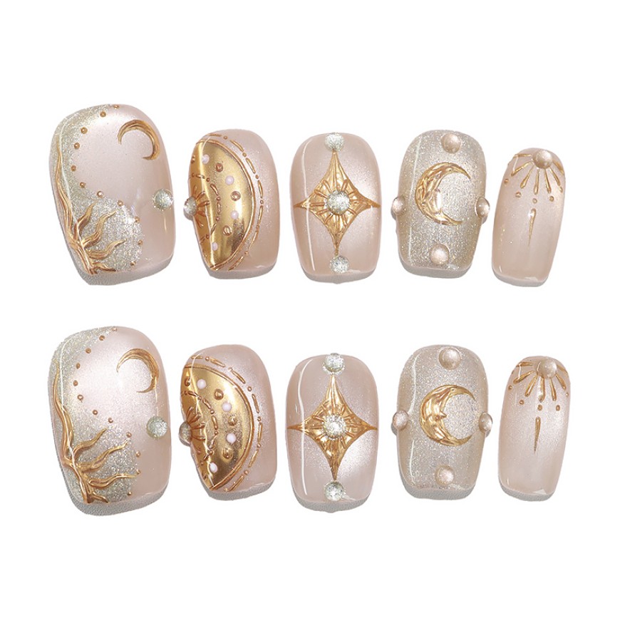 Hand-painted Star and Moon Nail Art