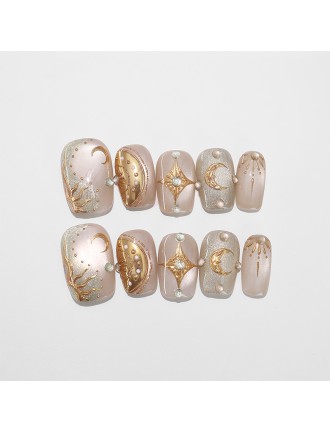 Hand-painted Star and Moon Nail Art