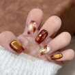 Hand painted Maple Leaf Cat Eye Nail Art