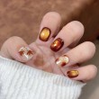 Hand painted Maple Leaf Cat Eye Nail Art