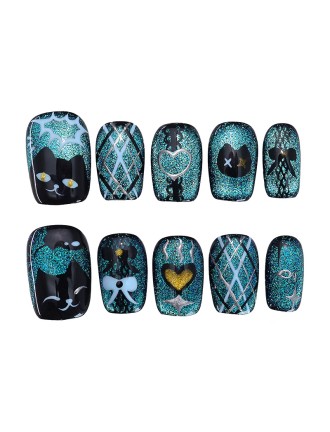 Hand-painted Black Cat Eye Nail Art