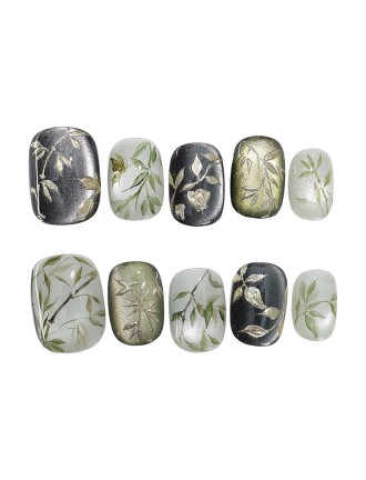 Hand-painted Bamboo Cat-Eye Nail Art