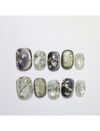 Hand-painted Bamboo Cat-Eye Nail Art