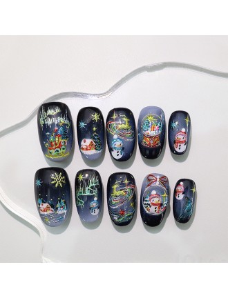 Cute Snowman Hand-Painted Nail Art